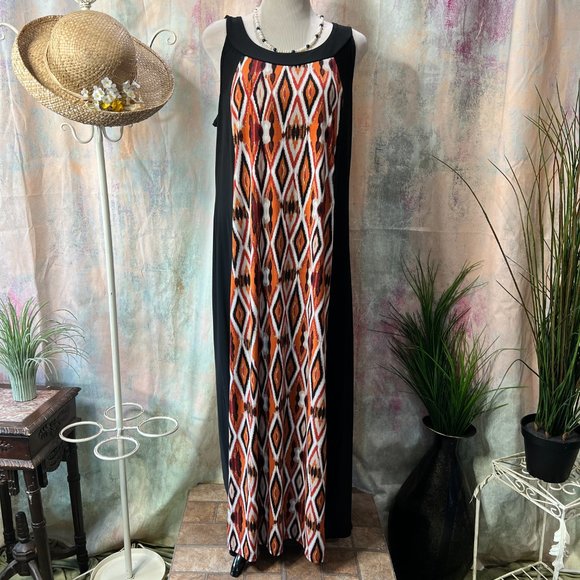 📌Susan Lawrence Maxi Plus Size Slim Looking Silhouette Dress & Geometric Print - Picture 3 of 13